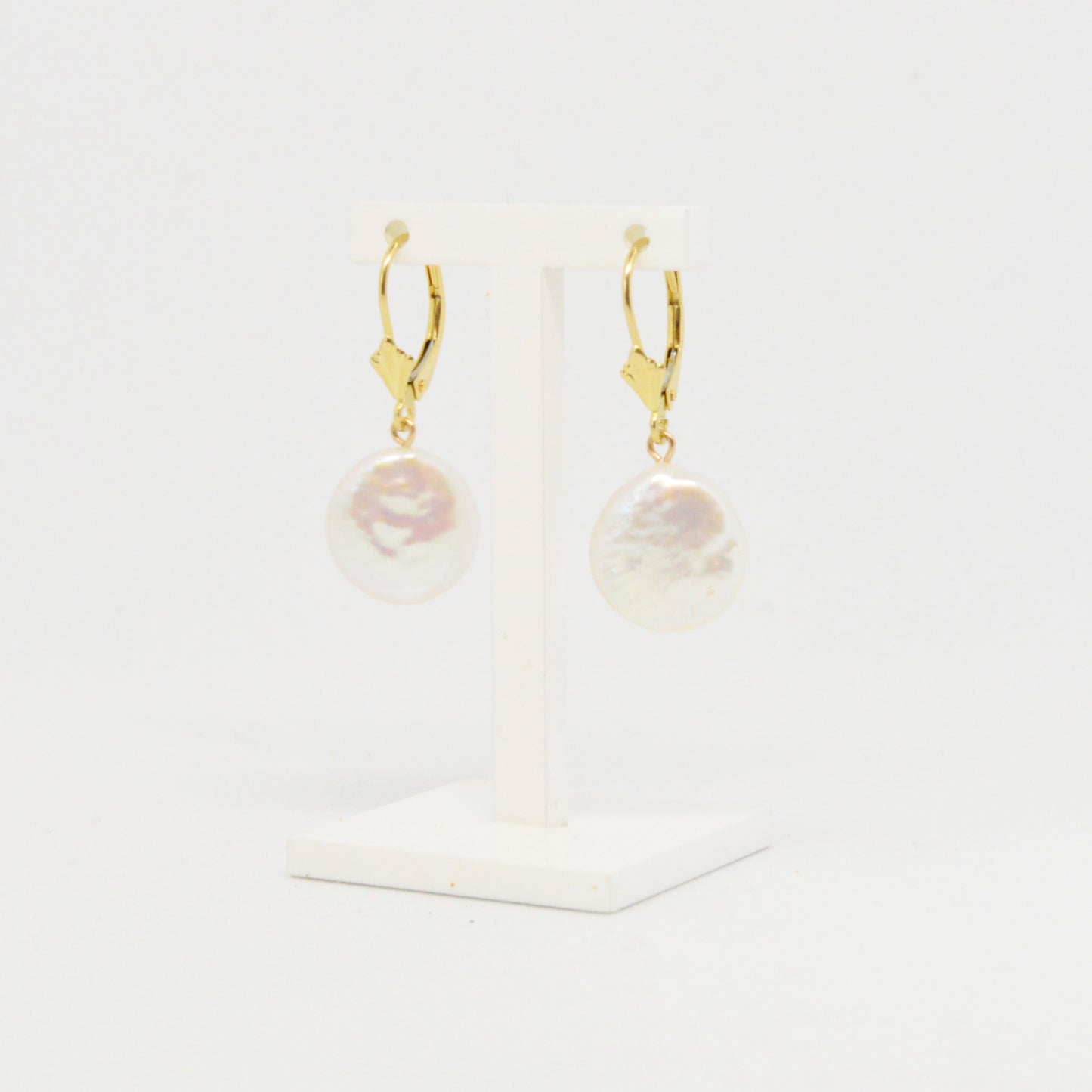 Boucles D'oreilles Tombantes à Perles Plates #33