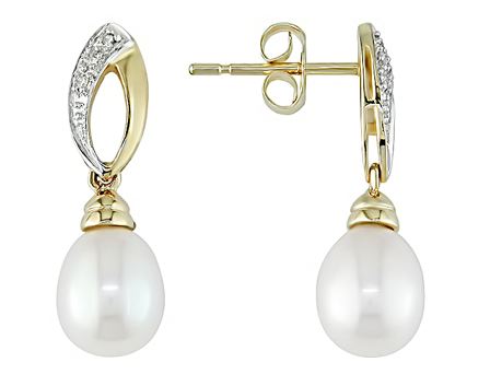 Boucles D'oreilles Tombantes à Perle Et Diamants