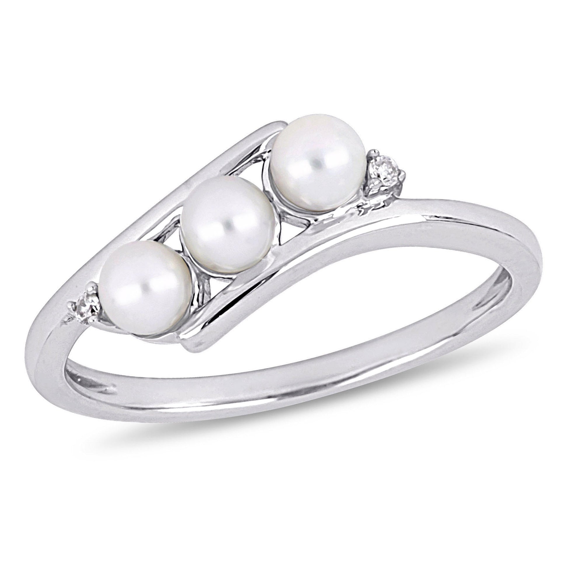  Bague En Or Blanc à 3 Perles RP06W