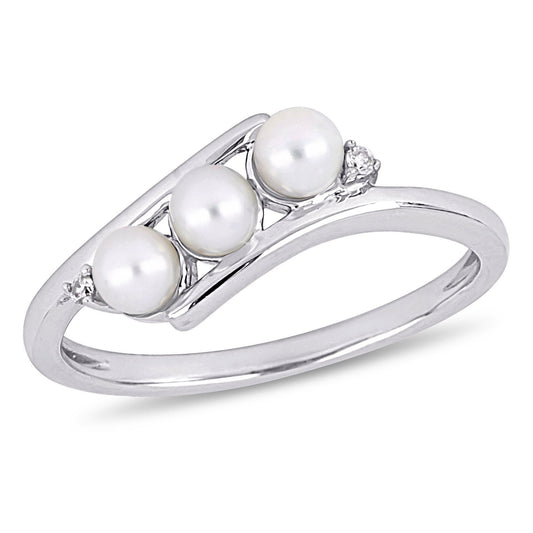  Bague En Or Blanc à 3 Perles RP06W