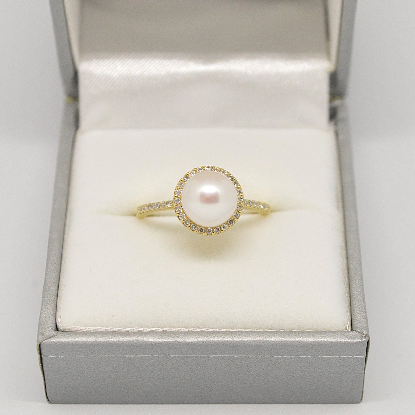  Bague Halo à Perle Et Diamants RP07