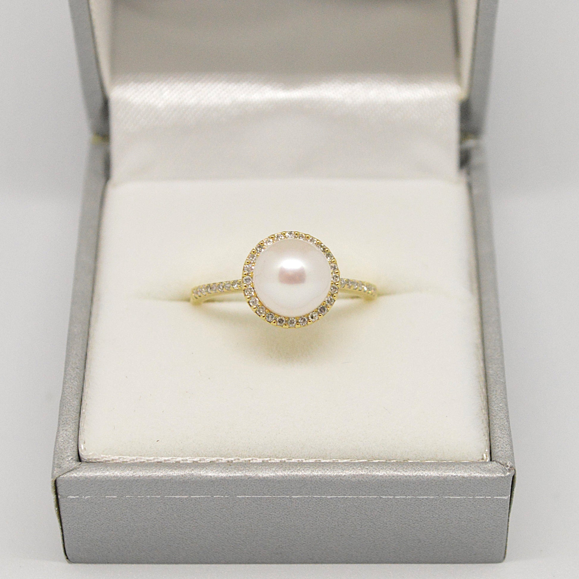  Bague Halo à Perle Et Diamants RP07