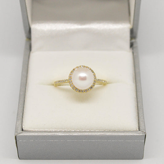  Bague Halo à Perle Et Diamants RP07