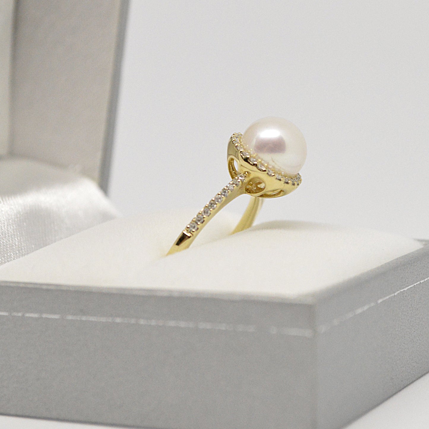  Bague Halo à Perle Et Diamants RP07